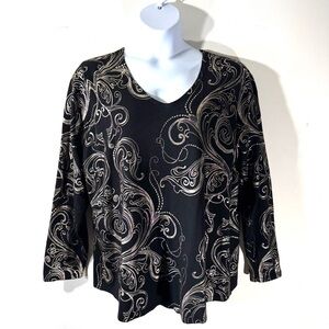 Chico’s Black V neck Sweater gold Paisley